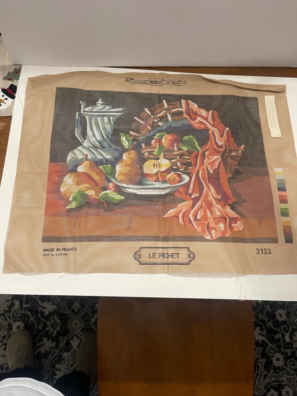 vintage French Margot de Paris needlepoint canvas titled "Le Pichet"